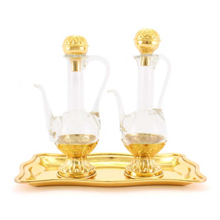 Conjunto Vinajeras doradas plata 800°° bandeja 13x22 cm