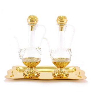Conjunto Vinajeras doradas de plata 800°° bandeja 13x22 cm