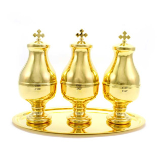 Golden Brass Holy Oils Set with Case 16 cm