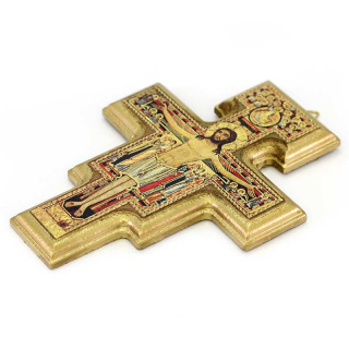 Gold Foil &amp; Wood St. Damian Cross 11x15 cm