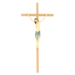 Modern painted wood crucifix 22x47 cm