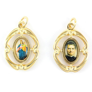 Medalla Don Bosco y María Auxiliadora flor dorada 2x2,5 cm