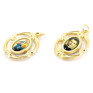 Medalla Don Bosco y María Auxiliadora flor dorada 2x2,5 cm