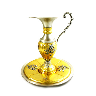 Brocca lavabo Cesello Fiori con piatti bicolore 28 cm