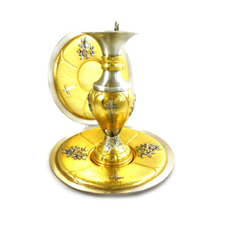 Brocca lavabo Cesello Fiori con piatti bicolore 28 cm