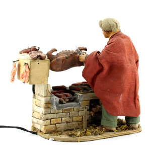 Uomo gira porchetta in terracotta vestita a movimento 24 cm