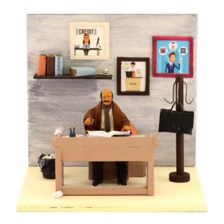 Banchiere statua a movimento in terracotta vestita 12 cm