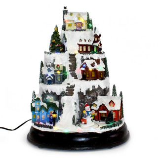 Villaggio Natalizio paesino di montagna a movimento 35x27x21,5 cm