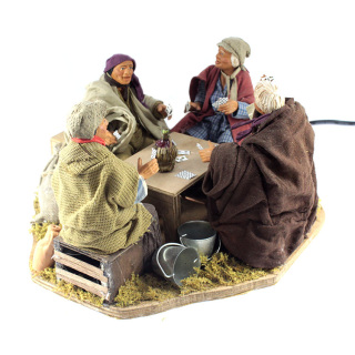 Giocatori di carte 4 pastori in terracotta vestita a movimento 15 cm