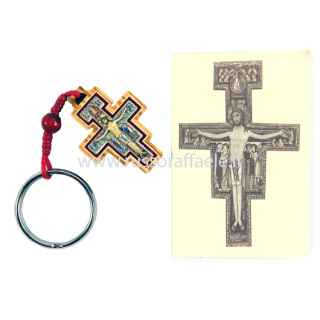 Olive Wood St. Damian Cross Keyring 2.5x9 cm