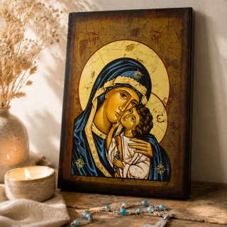 Icono Bizantino Virgen con Niño sobre Madera 36x48 cm