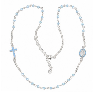 Rosario Collana Argento 800° Grano Swaroski Celeste 3 mm