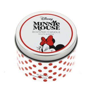 Vela Minnie en caja de metal con fragancia de jazmín blanco