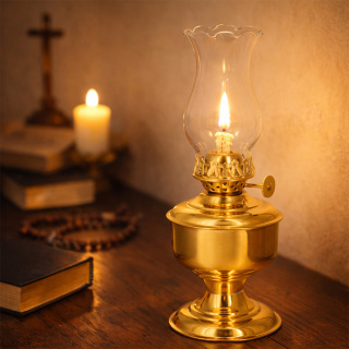 Polished Brass Oil Lamp with Glass 8x25 cm