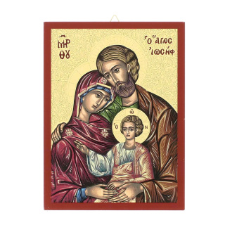 Icono Sagrada Familia madera borde rojo 19x25 cm