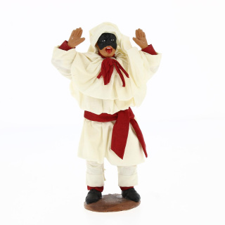 Pulcinella che fa la linguaccia in terracotta vestita 14 cm
