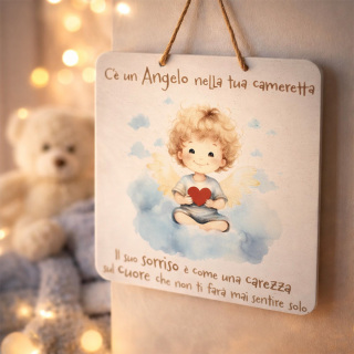 Cuadro Ángel con Corazón en relieve de madera 19x19 cm