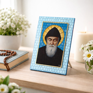 Cuadro San Charbel en Vidrio 10x14 cm
