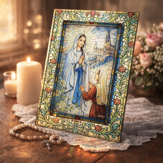 Cuadro Virgen de Lourdes en Vidrio 17x23,5 cm