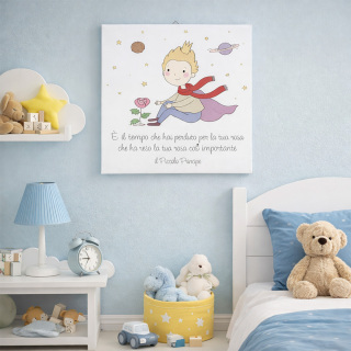 Cuadro El Principito con Rosa y Frase Célebre 30x30 cm