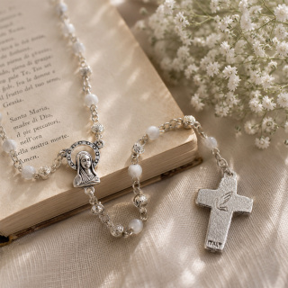 White Rosary with Enameled Cross Beads 4 mm