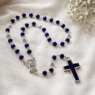 Blue Rosary with Enameled Cross Beads 4 mm