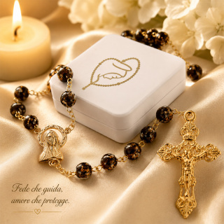 Gold-Coloured Murano Glass Rosary Black Bead 8 mm