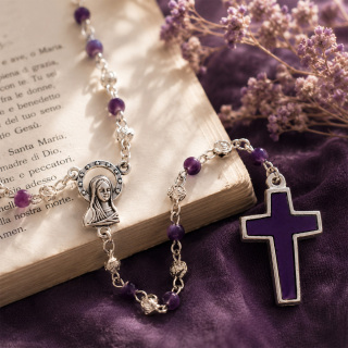 Purple Rosary with Enameled Cross Beads 4 mm
