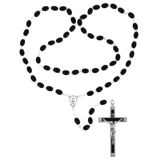 Black oval wooden bead rosary 7x10 mm