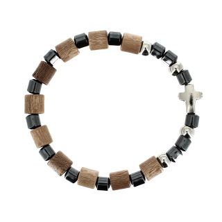 Bracciale Elasticizzato Grani Cilindrici in Legno Chiaro