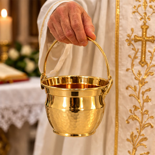 Holy Water Bucket with Copper Lining Diameter 13 cm