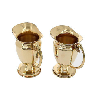Juego de vinajeras y bandeja de latón dorado de 9 cm