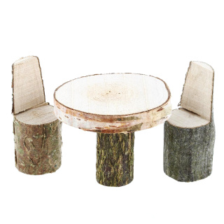 Table with chairs made of wooden logs for a nativity scene 8 cm