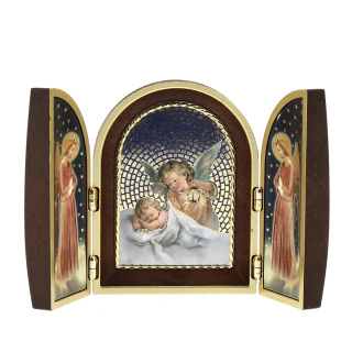 Tríptico Ángel de la Guarda Efecto Madera 12x7,5 cm