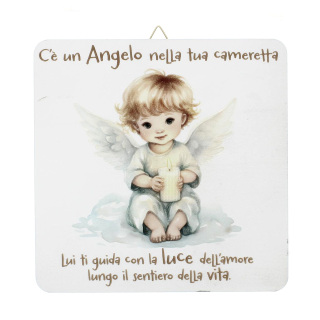 Cuadro Ángel con Vela en relieve de madera 19x19 cm